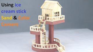 Beautiful | ice cream stick house a tree | making a popsicle house with sand and color cement