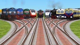 9*Trains Crossing At Diamond🟢 Railroad Tracks || train game || train cartoon video | railways