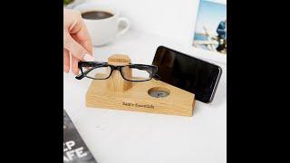 Personalised Oak Bedside Glasses and Phone Stand with Ring Dish