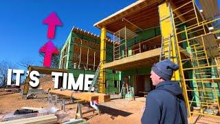 Construction of a MEGA sized Modern Home PT 61 | Mega Scaffold and Wall Sheathing Wrap!