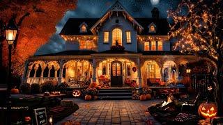 HALLOWEEN TRICK OR TREAT HOUSE-FALLING LEAVES-BOBBING FOR APPLES-JACK O LANTERNS-COZY FALL NIGHT