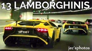 13 LOUD Lamborghinis Convoy Drive to Changi - REVS and TUNNEL RUN!