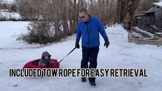 Large snow tube with slippery and durable outer cover review. Very fast and fun! LIKE AND SUBSCRIBE!