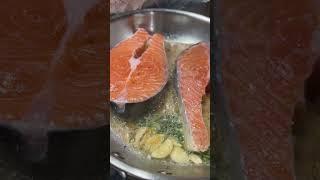 Juicy Salmon filet seared in lots of Butter and garlic 