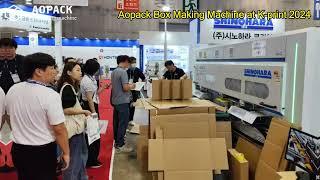 Aopack box making machine BM3000HD at K-print 2024 in South Korea.