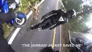 Motorcycle Crash with a Rider wearing Helite Airbag Protection