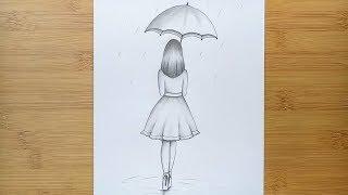 How to draw a girl with Umbrella for beginners //Step by step