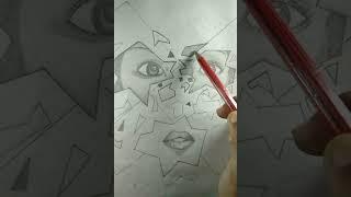 how to draw a creative mirror drawing sketch #girl face drawing sketch #shorts.