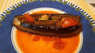 Eggplant stuffed with minced meat in the middle / Turkish Patlıcan recipe