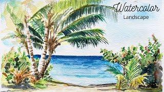 Watercolor Landscape Painting l Watercolor Palm Trees l 수채화 풍경화 야자수