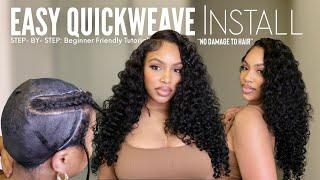 MY VERY FIRST QUICKWEAVE INSTALL! | Detailed Beginner Friendly Tutorial/ Blending Curls | CURLSQUEEN