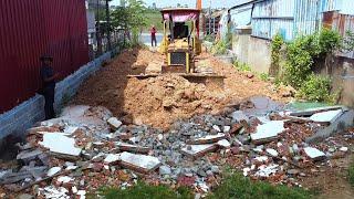 Wonderful New Project!! Strong Bulldozer Pushing Soil Fill On Cracked Old House & 5ton Dump Truck.