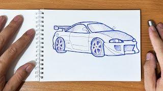 How to draw a MITSUBISHI ECLIPSE from Fast and Furious || Drawing Paul Walker's car from F&F 1 easy