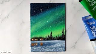 Easy Way to Draw The Northern Lights / Acrylic Painting Tutorial for Beginners/ Mini Canvas Painting