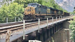 Fast Coal Train With DPU Passes Abandoned Train Station, Fast Train On Railroad Bridge, Sidney Ohio