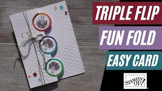  Triple Fold Card | Fun Fold Card | Hey Birthday Chick Stamps | Triple Flip Circles Card