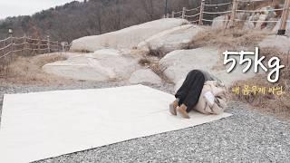 A woman enjoying Christmas camping alone in a large 55kg air tent 