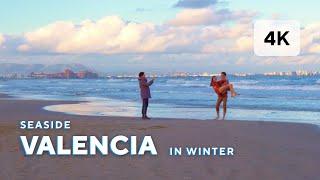 Valencia, Spain – 4K Winter Walk on the Beach