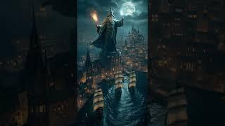 Gigantic Wizard Statue Guards Fairytale City at Night – UHD Fantasy Art #youtubeshorts