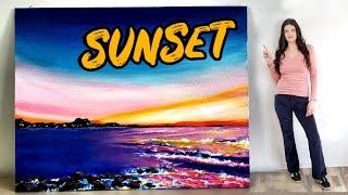 Acrylic Painting SUNSET on Canvas for Beginners (step by step tutorial)  by Syndia Art