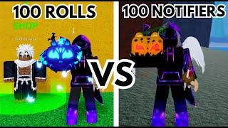 100 FRUIT NOTIFIERS VS 100 ROLLS IN BLOX FRUITS