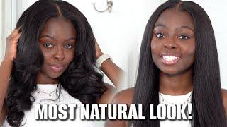 SUPER NATURAL & EASY Glueless Wig Install | 5*5 HD Blend-Away Yaki Straight Wig Ft. Klaiyihair