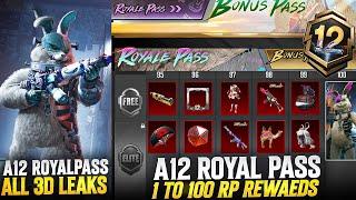 A12 Royal Pass 3D Leaks | 1 to 100 Rp Rewards | Best Mythic Outfit | PUBGM