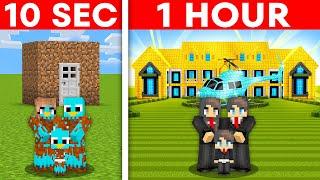 10 Seconds vs 1 Hour -  MILLIONAIRE FAMILY House Build Challenge in Minecraft