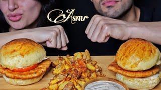 ASMR homemade chicken burger with fries, special sauce | EATING SOUNDS |