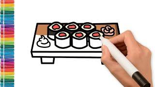 How to draw sushi, rolls. Food and piss | Как нарисовать суши, роллы. Еда и рисование