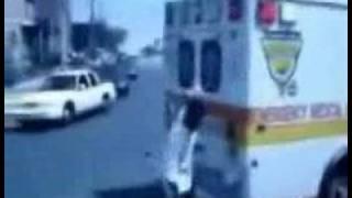 Drunk guys runs into ambulance