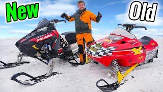 Old vs. New Snowmobiles on Backyard Track!