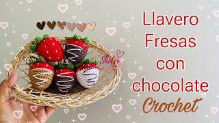 Llavero fresa con chocolate ️ crochet ideal para vender 