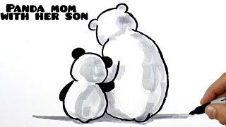 How to draw a Panda Mom with her son. Yulka Art