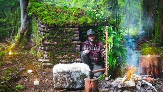 Building a Rustic Bushcraft Cabin: 3 Days in the Mountains with Cooking Adventures