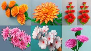 6 Easy Paper Flowers | Paper Flower Making | DIY Home Decor