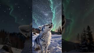 Magical AI-Generated Ice Wolf Howling Under Northern Lights