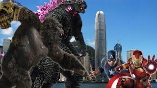 Legendary Godzilla and Legendary Kong vs. MCU Captain America and MCU Iron Man