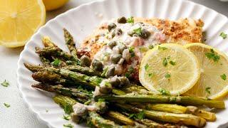 Keto Creamy Chicken Piccata [with Roasted Asparagus]