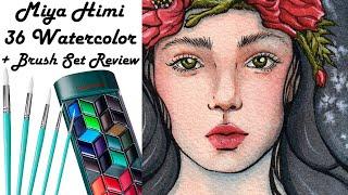 Miya Himi 36 Watercolor Paint Set Rhombus Style + Brush Review. Comparable to Pretty Excellent!