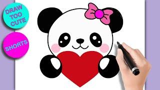 How to Draw a CUTE PANDA HOLDING A HEART (Easy Step by Step Drawing) - SHORTS #shorts