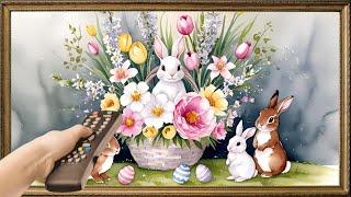 Gold Framed Easter TV Art Screensaver. 4K Frame TV Hack. Spring Bunnies & Wildflowers. Frame TV Art.
