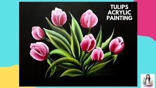 Step by step Tulips Acrylic Painting  #acrylic #tulip  #painting  #stepbystep #how  #shital