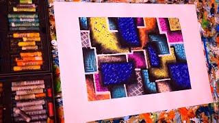 Unique Squares Abstract Painting With Depths In Oil Pastel | Satisfying Art Demostration