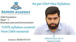 CMA Foundation | Business Laws and Communication| Classes In English By Abhishek Ahuja LLB CS