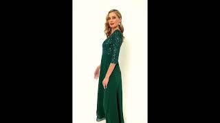 Emerald Green Plus Size Sleeves Sequined Formal Dress - Lowa