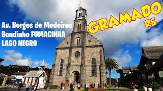 GRAMADO / RS - Lago Negro - Bondinho Fumacinha - Av. Borges de Medeiros . Igreja Matriz de São Pedro