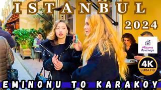 Istanbul Eminonu to Karakoy 4K Walking Tour: Galata Bridge, Fish Wraps, Street Cafes | Nov 2024