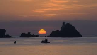 Mediterranean sunrise, best tourist town of Aguilas, Murcia. Tourism in Spain 4K