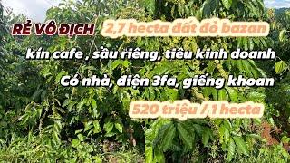 Rẻ vô địch, chỉ 520 tr / 1 hecta cafe tiêu sầu riêng kinh doanh đất đỏ bazan